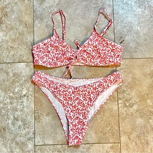 Floral Red and White Bikini Set